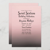 Blush Pink Black Ombre Moderner Chic Sweet 16 Part Einladung (Vorne/Hinten)