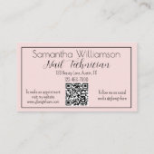 Blush Pink Black Schrift 3 Foto QR Code Nail Tech Visitenkarte (Rückseite)