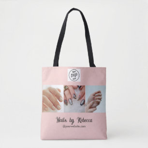 Blush Pink Black Schrift Logo 3-Foto-Nagel-Manikür Tasche