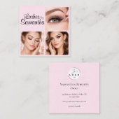 Blush Pink Black Script 3 Photo Logo Makeup Quadratische Visitenkarte (Vorne/Hinten)