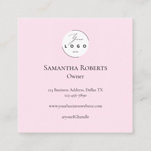 Blush Pink Black Script 3 Photo Logo Makeup Quadratische Visitenkarte (Rückseite)