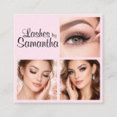 Blush Pink Black Script 3 Photo Logo Makeup Quadratische Visitenkarte (Vorderseite)
