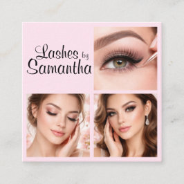Blush Pink Black Script 3 Photo Logo Makeup Quadratische Visitenkarte