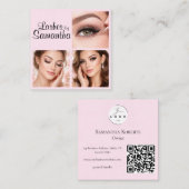 Blush Pink Black Script 3 Photo Logo QR Code Quadratische Visitenkarte (Vorne/Hinten)