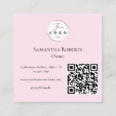 Blush Pink Black Script 3 Photo Logo QR Code Quadratische Visitenkarte (Rückseite)