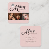 Blush Pink Black Script 3 Photo Makeup Quadratische Visitenkarte (Vorne/Hinten)