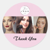Blush Pink Black Script 3 Photo Makeup Thank You Runder Aufkleber (Vorderseite)