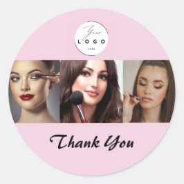 Blush Pink Black Script 3 Photo Makeup Thank You Runder Aufkleber
