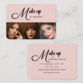 Blush Pink Black Script 3 Photo Makeup Visitenkarte (Vorne/Hinten)
