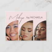 Blush Pink Black Script 3 Photo Makeup Visitenkarte (Vorderseite)