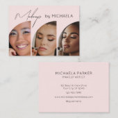 Blush Pink Black Script 3 Photo Makeup Visitenkarte (Vorne/Hinten)