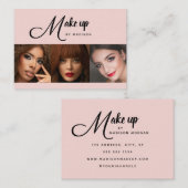 Blush Pink Black Script 3 Photo Makeup Visitenkarte (Vorne/Hinten)
