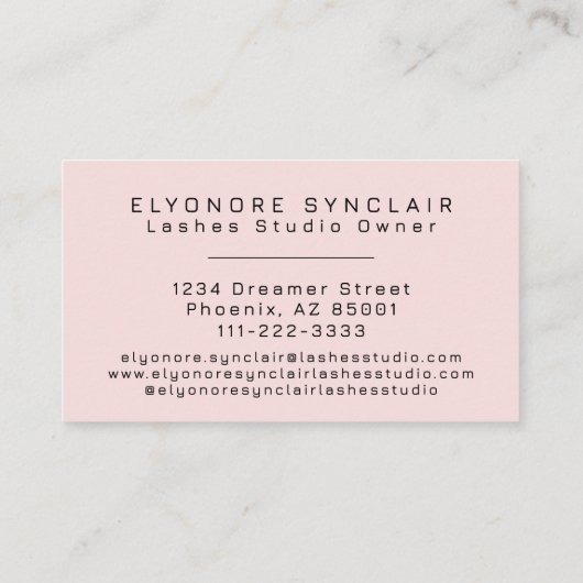 Blush Pink Black Script Lashes Visitenkarte (Rückseite)