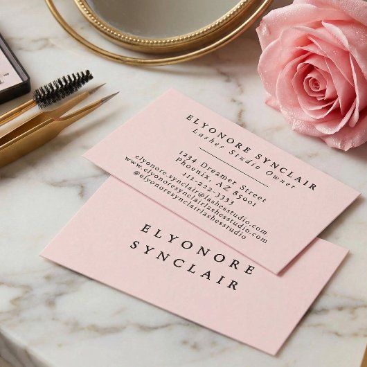Blush Pink Black Script Lashes Visitenkarte