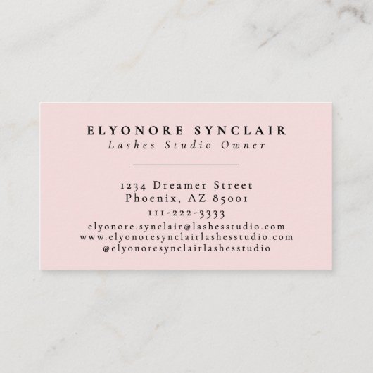 Blush Pink Black Script Lashes Visitenkarte (Rückseite)