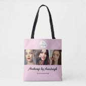 Blush Pink Black Script Logo 3 Photo Makeup Tasche (Vorderseite)