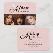 Blush Pink Black Script Logo 3 Photo Makeup Visitenkarte (Vorne/Hinten)