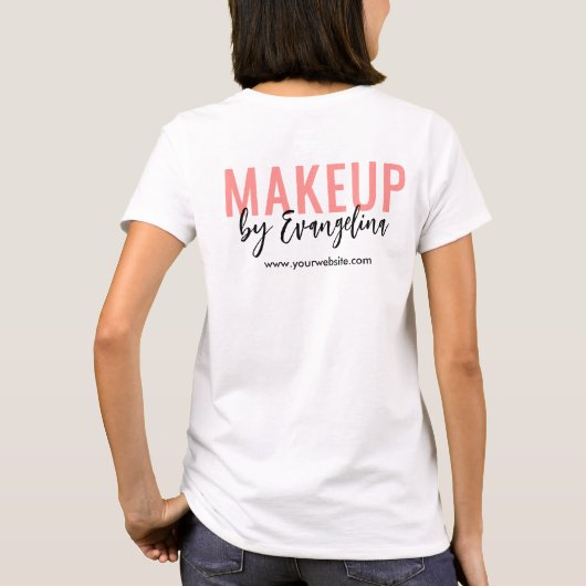 Blush Pink Black Script Logo Makeup Employee T-Shirt (Rückseite)