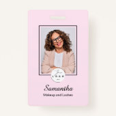 Blush Pink Black Script Logo Photo Makeup Ausweis (Vorderseite)
