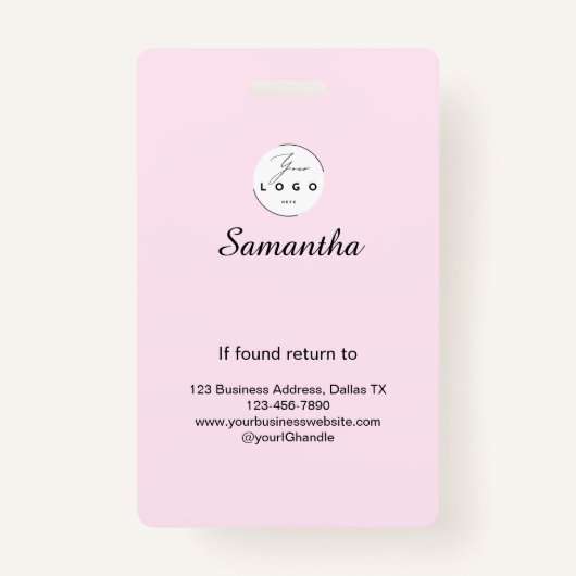 Blush Pink Black Script Logo Photo Makeup Ausweis (Rückseite)