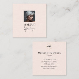 Blush Pink Black Script Logo Photo Makeup Quadratische Visitenkarte