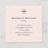 Blush Pink Black Script Logo Photo Makeup Quadratische Visitenkarte (Rückseite)