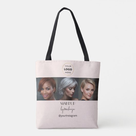 Blush Pink Black Script Logo Photo Makeup Studio Tasche (Rückseite)