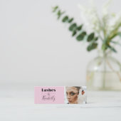 Blush Pink Black Script Photo Lash Studio Mini Visitenkarte (Stehend Vorderseite)