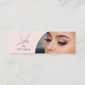 Blush Pink Black Script Photo Lashes Mini Visitenkarte (Vorderseite)