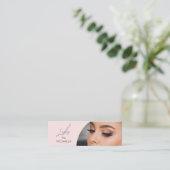 Blush Pink Black Script Photo Lashes Mini Visitenkarte (Stehend Vorderseite)