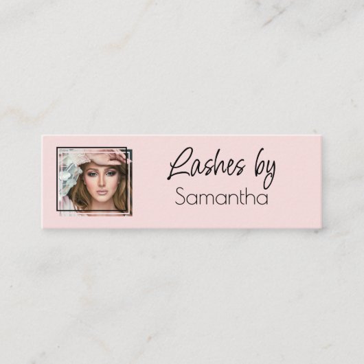 Blush Pink Black Script Photo Lashes Mini Visitenkarte (Vorderseite)