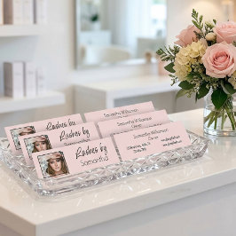 Blush Pink Black Script Photo Lashes Mini Visitenkarte
