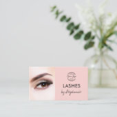 Blush Pink Black Script Photo Lashes Studio Visitenkarte (Stehend Vorderseite)