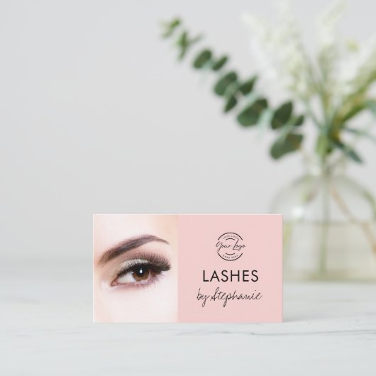 Blush Pink Black Script Photo Lashes Studio Visitenkarte (Stehend Vorderseite)