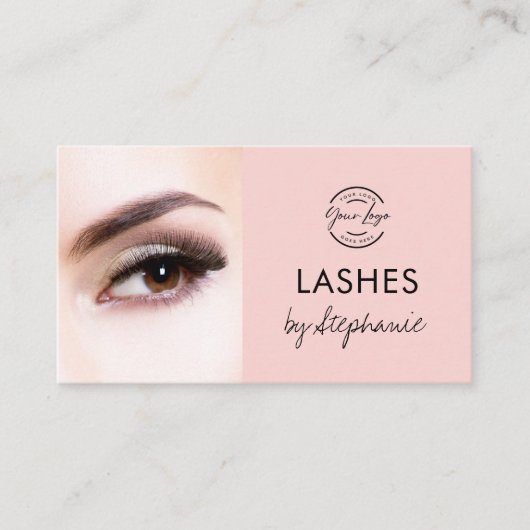 Blush Pink Black Script Photo Lashes Studio Visitenkarte (Vorderseite)