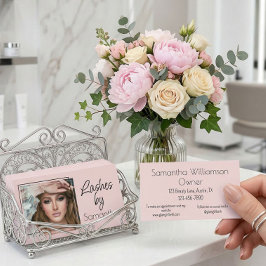 Blush Pink Black Script Photo Lashes Visitenkarte