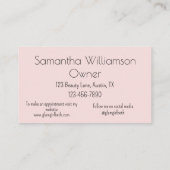 Blush Pink Black Script Photo Lashes Visitenkarte (Rückseite)