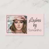 Blush Pink Black Script Photo Lashes Visitenkarte (Vorderseite)