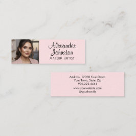 Blush Pink Black Script Photo Makeup Business Card Mini Visitenkarte
