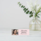 Blush Pink Black Script Photo Makeup Business Card Mini Visitenkarte (Stehend Vorderseite)
