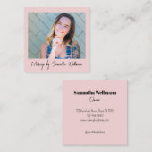 Blush Pink Black Script Photo Makeup Business Card Quadratische Visitenkarte (Vorne/Hinten)