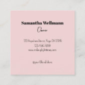 Blush Pink Black Script Photo Makeup Business Card Quadratische Visitenkarte (Rückseite)