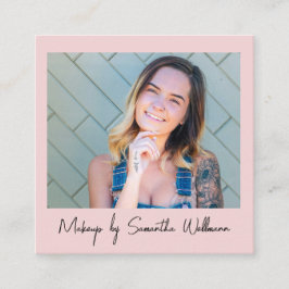 Blush Pink Black Script Photo Makeup Business Card Quadratische Visitenkarte