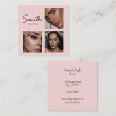 Blush Pink Black Script Photo Makeup Business Card Quadratische Visitenkarte (Vorne/Hinten)