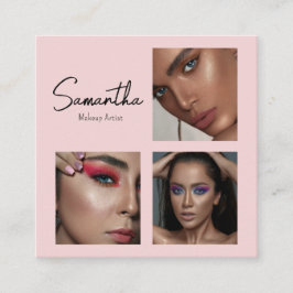 Blush Pink Black Script Photo Makeup Business Card Quadratische Visitenkarte