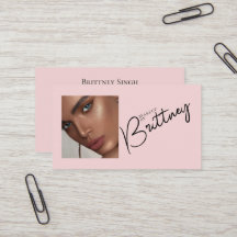 Blush Pink Black Script Photo Makeup Business Card