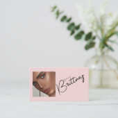 Blush Pink Black Script Photo Makeup Business Card Visitenkarte (Stehend Vorderseite)
