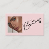 Blush Pink Black Script Photo Makeup Business Card Visitenkarte (Vorderseite)