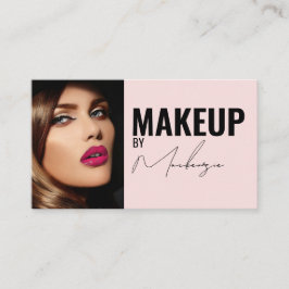 Blush Pink Black Script Photo Makeup Business Card Visitenkarte