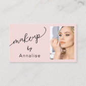 Blush Pink Black Script Photo Makeup Business Card Visitenkarte (Vorderseite)